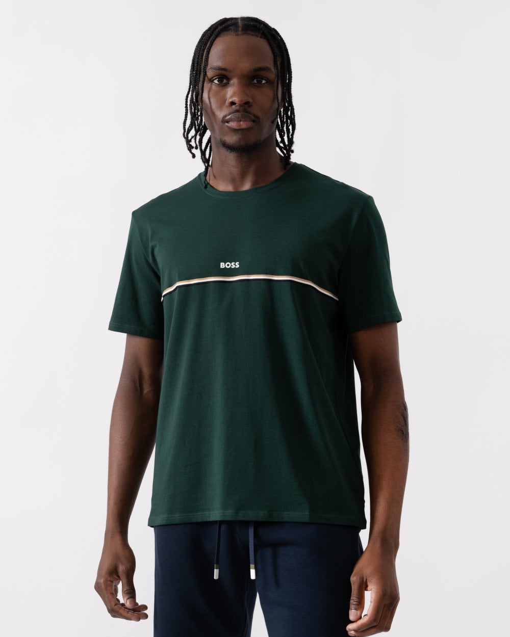 BOSS Orange Unique Mens Stretch-Cotton Pyjama T-Shirt with Logo Print - Open Green 385