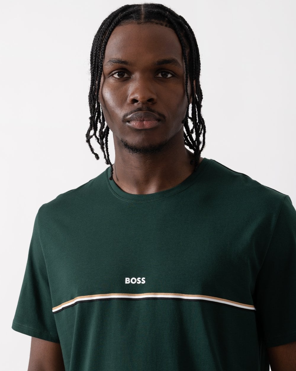 BOSS Orange Unique Mens Stretch-Cotton Pyjama T-Shirt with Logo Print - Open Green 385