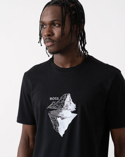 BOSS Green Tee 8 Mens Graphic Print T-Shirt - Black 001