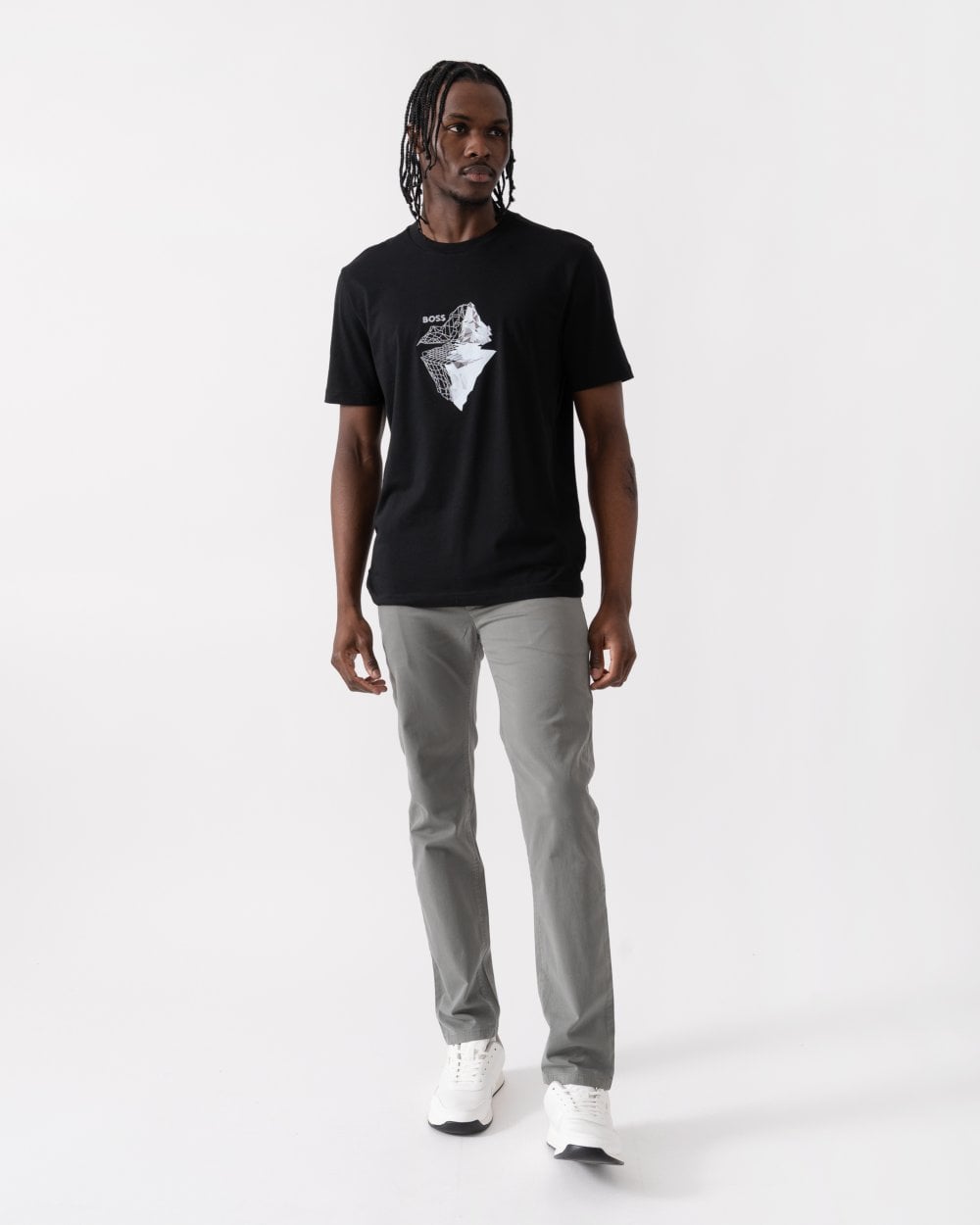 BOSS Green Tee 8 Mens Graphic Print T-Shirt - Black 001