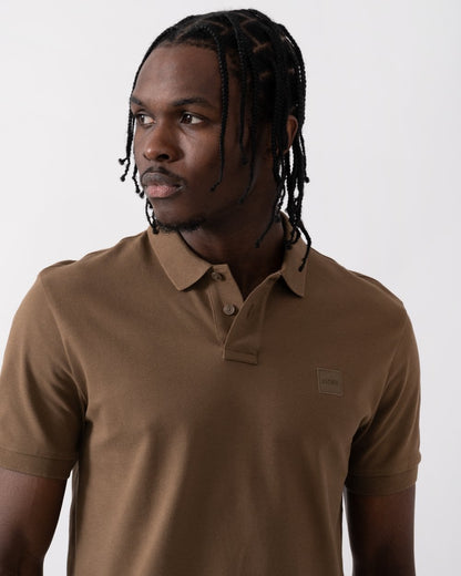 BOSS Orange Passenger Mens Stretch-Cotton Slim-Fit Polo Shirt with Logo Patch - Open Brown 243