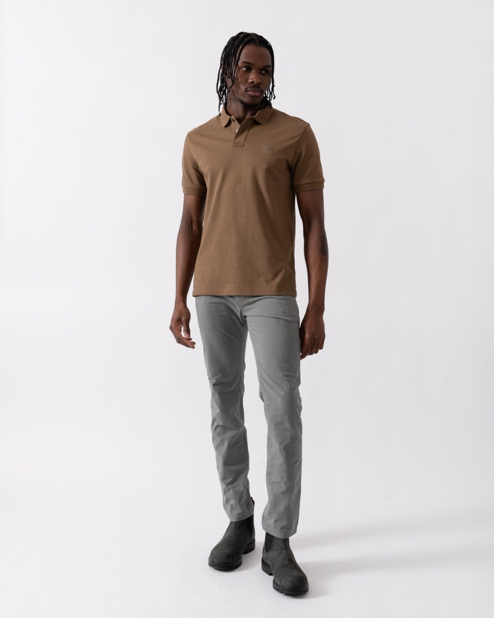 BOSS Orange Passenger Mens Stretch-Cotton Slim-Fit Polo Shirt with Logo Patch - Open Brown 243