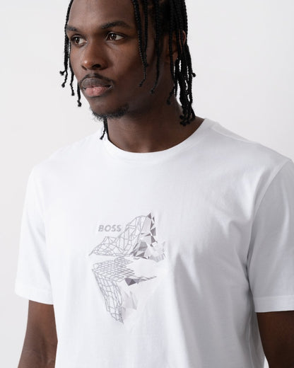 BOSS Green Tee 8 Mens Graphic Print T-Shirt - White 100