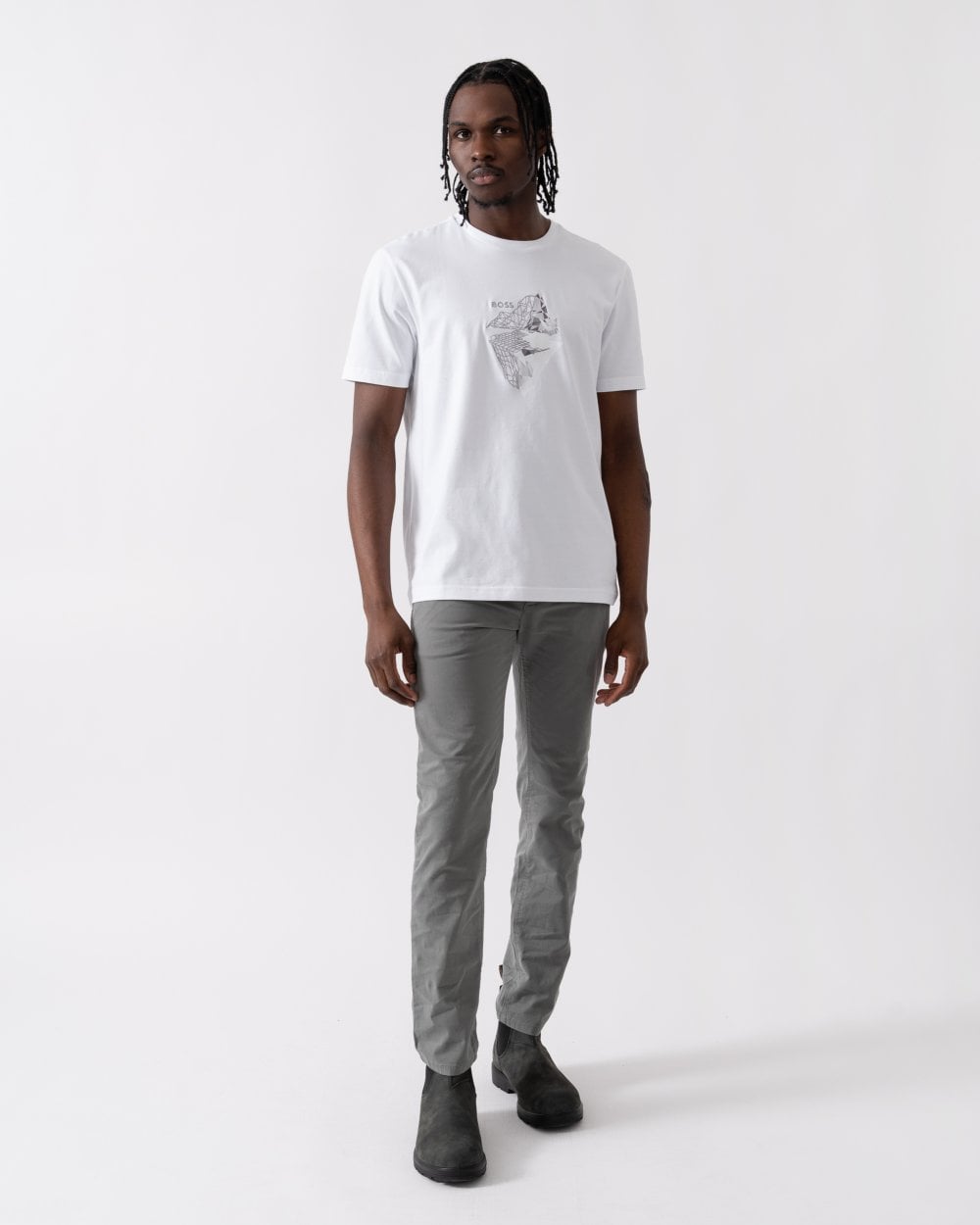 BOSS Green Tee 8 Mens Graphic Print T-Shirt - White 100