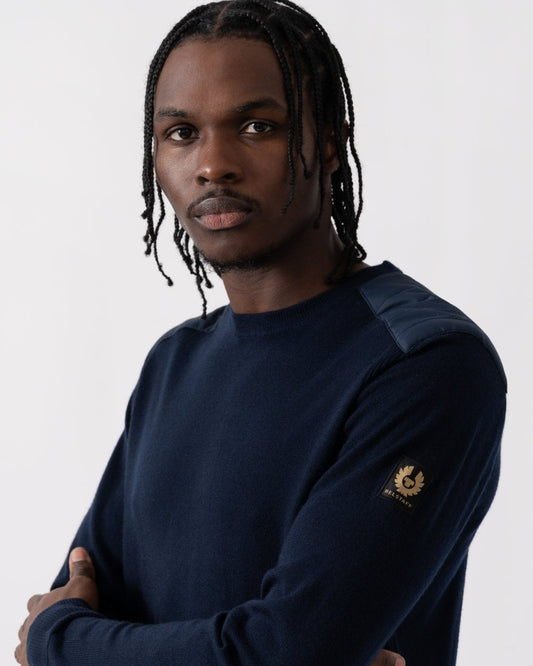 Belstaff Kerrigan Mens Merino Wool Crew Neck Jumper - Washed Navy