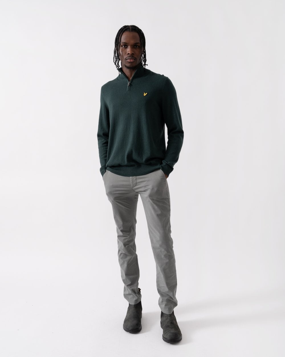 Lyle & Scott Cotton Merino Mens Quarter Zip Jumper - X311 Argyle Teal