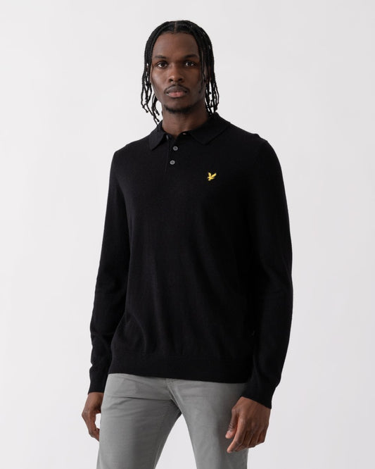 Lyle & Scott Lyle & Scott Cotton Merino Mens Long Sleeve Knitted Polo