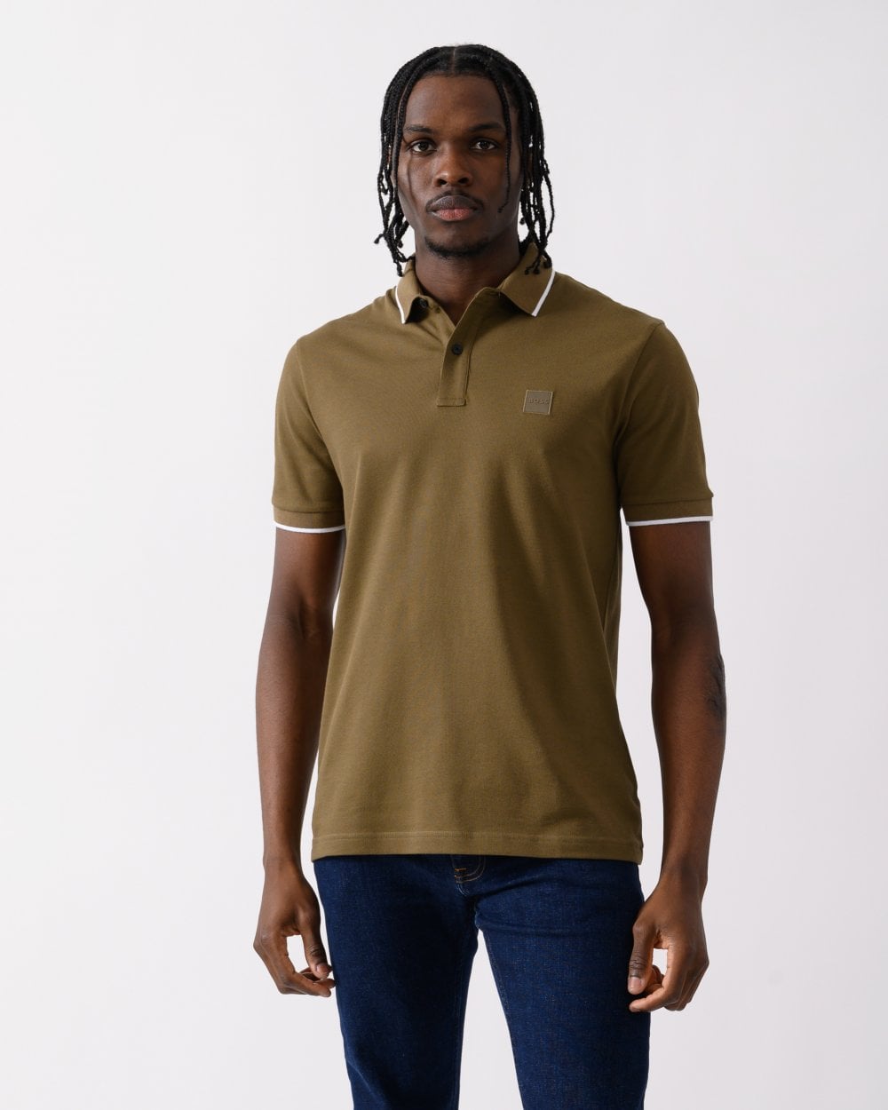 BOSS Orange Passertip Mens Short Sleeve Polo Shirt With Tipped Collar - Open Green 368