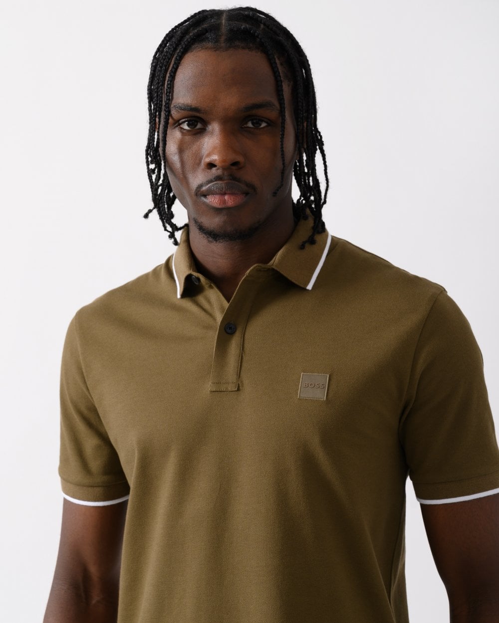 BOSS Orange Passertip Mens Short Sleeve Polo Shirt With Tipped Collar - Open Green 368