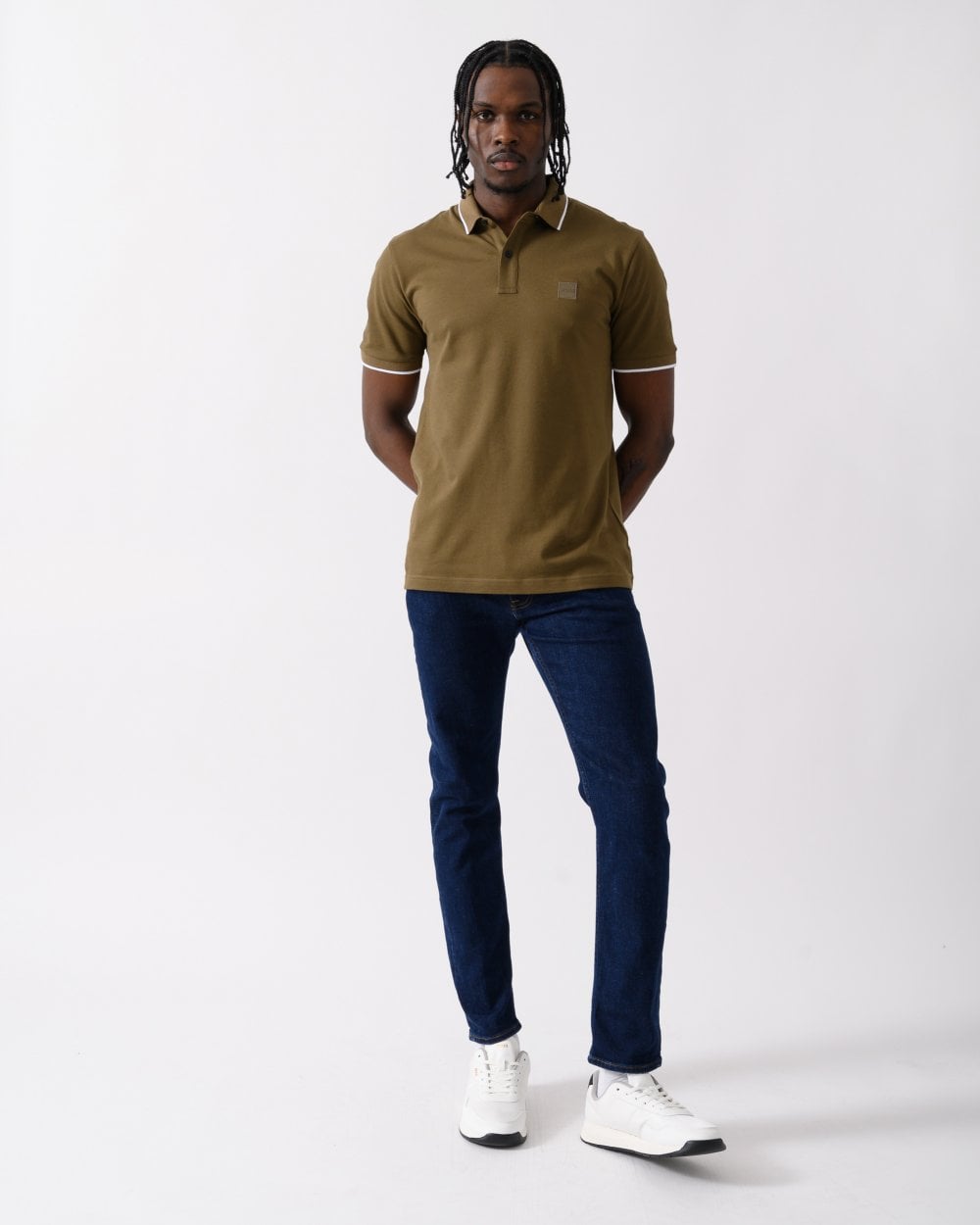 BOSS Orange Passertip Mens Short Sleeve Polo Shirt With Tipped Collar - Open Green 368