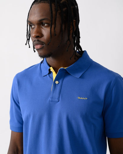 GANT Regular Fit Short Sleeve Contrast Pique Rugger - 407 Rich Blue