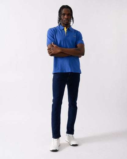 GANT Regular Fit Short Sleeve Contrast Pique Rugger - 407 Rich Blue