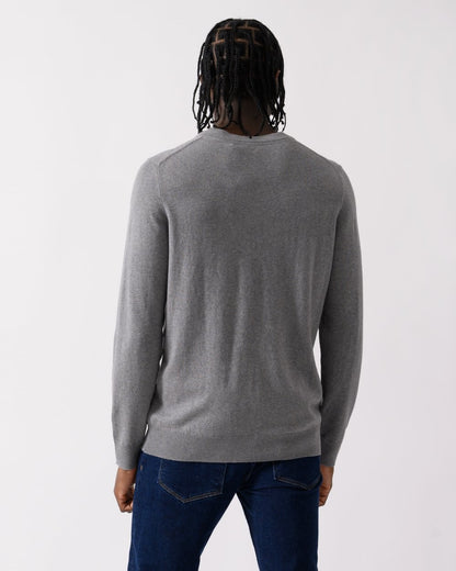 Lyle & Scott Cotton Merino Mens V-Neck Jumper - T28 Mid Grey Marl