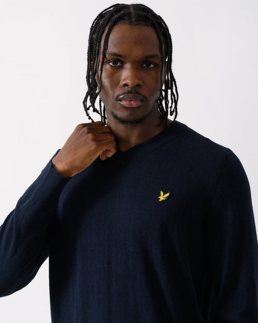 Lyle & Scott Cotton Merino Mens V-Neck Jumper - Z271 Dark Navy