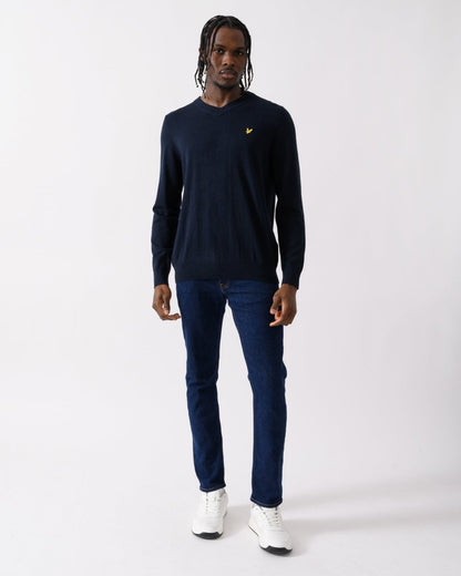 Lyle & Scott Cotton Merino Mens V-Neck Jumper - Z271 Dark Navy