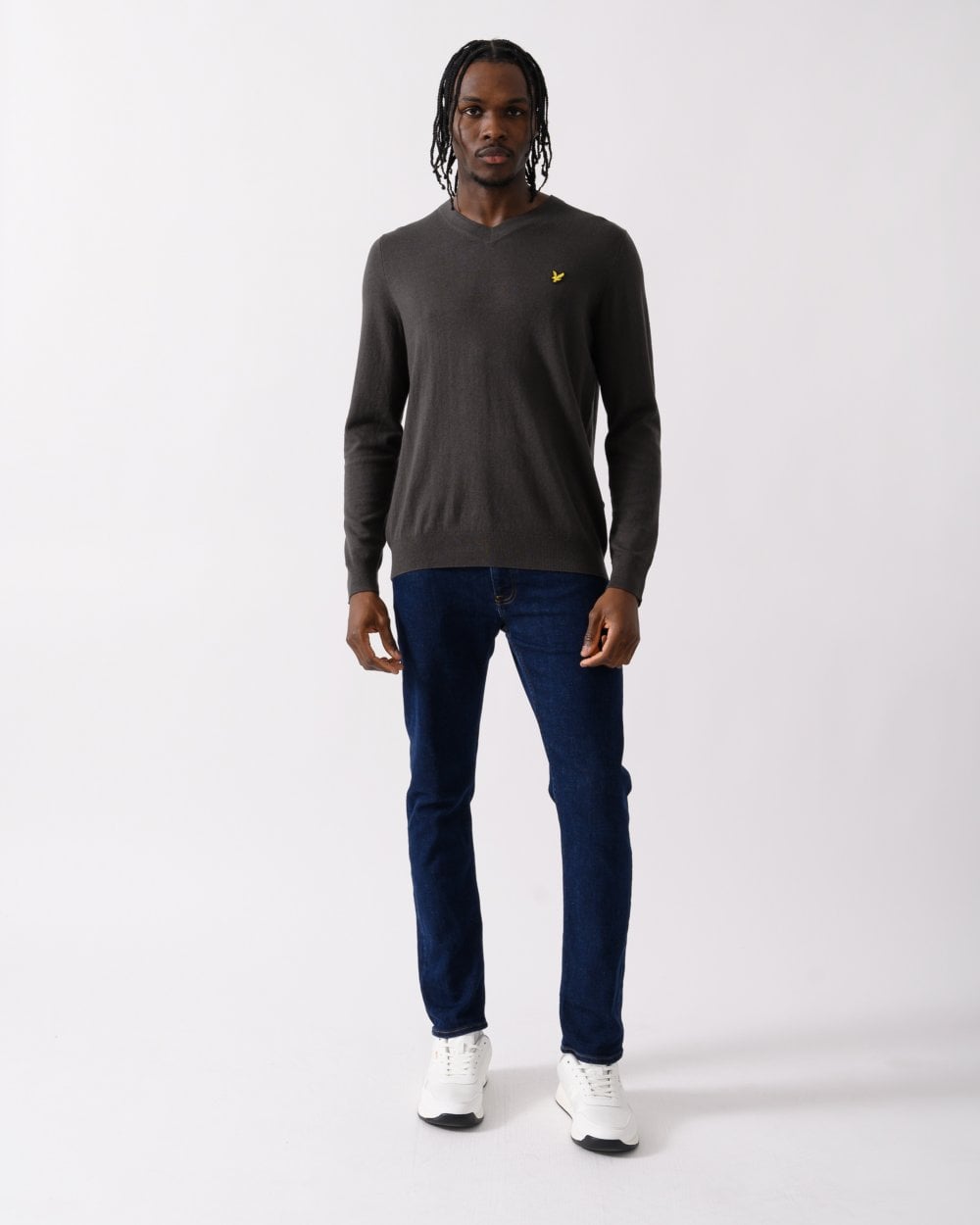 Lyle & Scott Cotton Merino Mens V-Neck Jumper - W635 Gunmetal