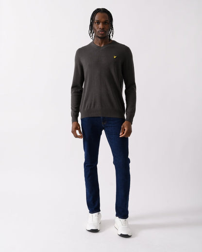 Lyle & Scott Cotton Merino Mens V-Neck Jumper - W635 Gunmetal