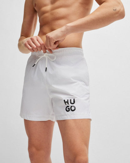 HUGO PAOL Mens Fully Lined Swim Shorts with Stacked Logo