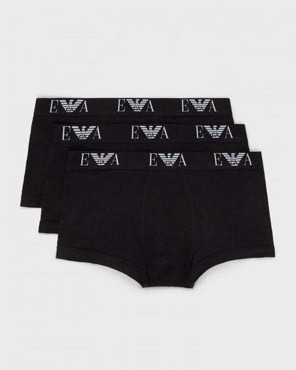 Emporio Armani 3-Pack Mens Stretch Trunks - Black/Black/Black
