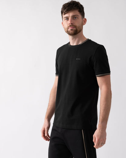 BOSS Green Taul Mens Stretch-Cotton T-Shirt with Stripes and Logo