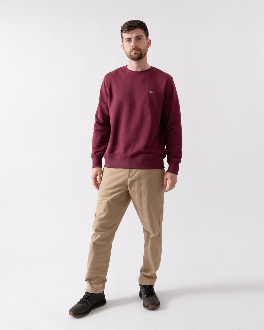 GANT Mens Regular Fit Shield Logo Crew Neck Sweatshirt - 638 Wine Red