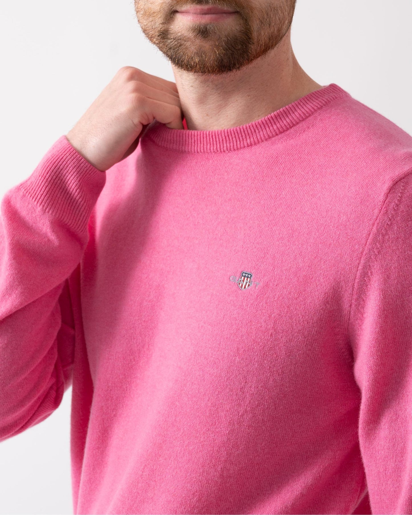 GANT Mens Superfine Lambswool Crew Neck Jumper - 669 Candy Pink