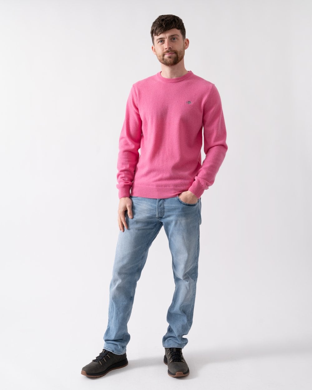 GANT Mens Superfine Lambswool Crew Neck Jumper - 669 Candy Pink