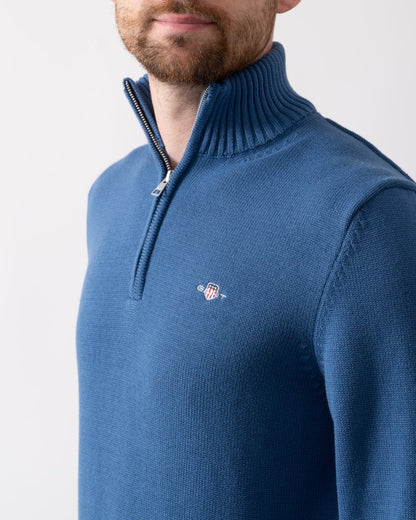 GANT Mens Casual Cotton Half Zip Jumper - 442 Vintage Blue