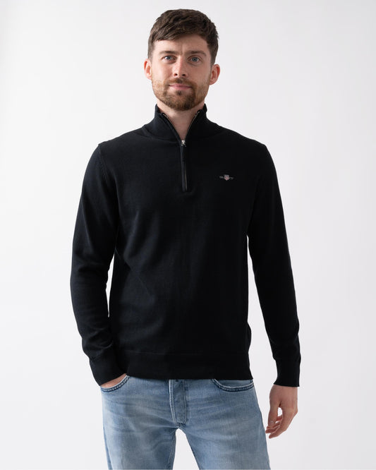 GANT Mens Classic Cotton Half Zip Jumper - 5 Black