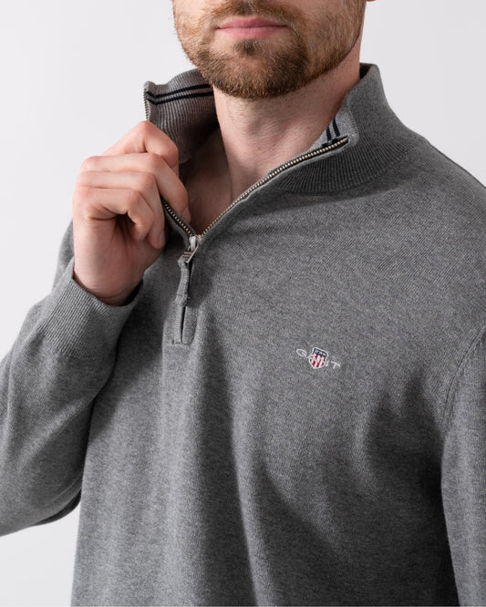 GANT Mens Classic Cotton Half Zip Jumper - 92 Dark Grey Melange