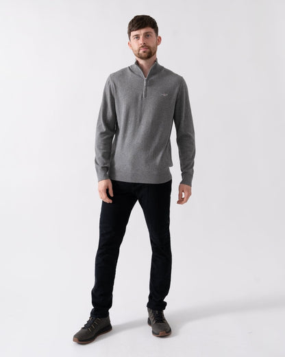 GANT Mens Classic Cotton Half Zip Jumper - 92 Dark Grey Melange