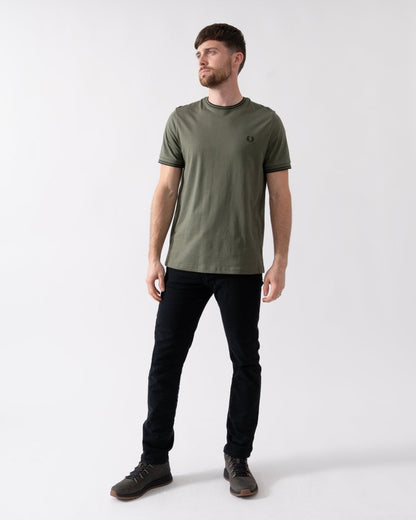 Fred Perry Mens Twin Tipped T-Shirt - Laurel Wreath Green/Night Green W49