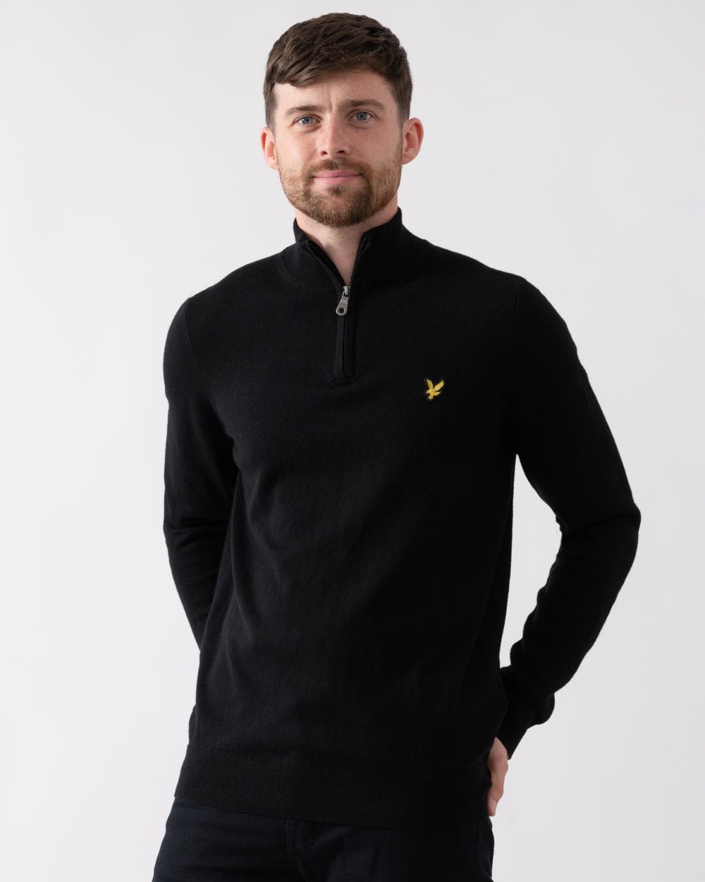 Lyle & Scott Cotton Merino Mens Quarter Zip Jumper - Z865 Jet Black - CHO - Designer Mens Jumpers