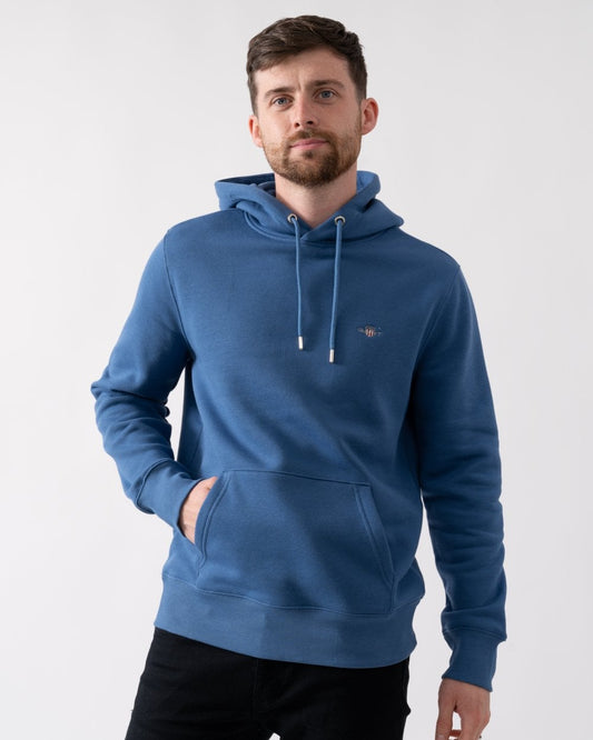 GANT Mens Regular Fit Shield Logo Pullover Hoodie - 442 Vintage Blue