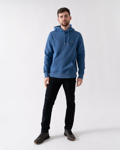 GANT Mens Regular Fit Shield Logo Pullover Hoodie - 442 Vintage Blue