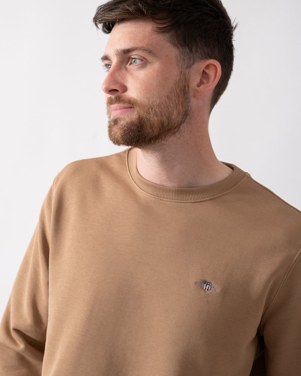 GANT Mens Regular Fit Shield Logo Crew Neck Sweatshirt - 213 Warm Khaki