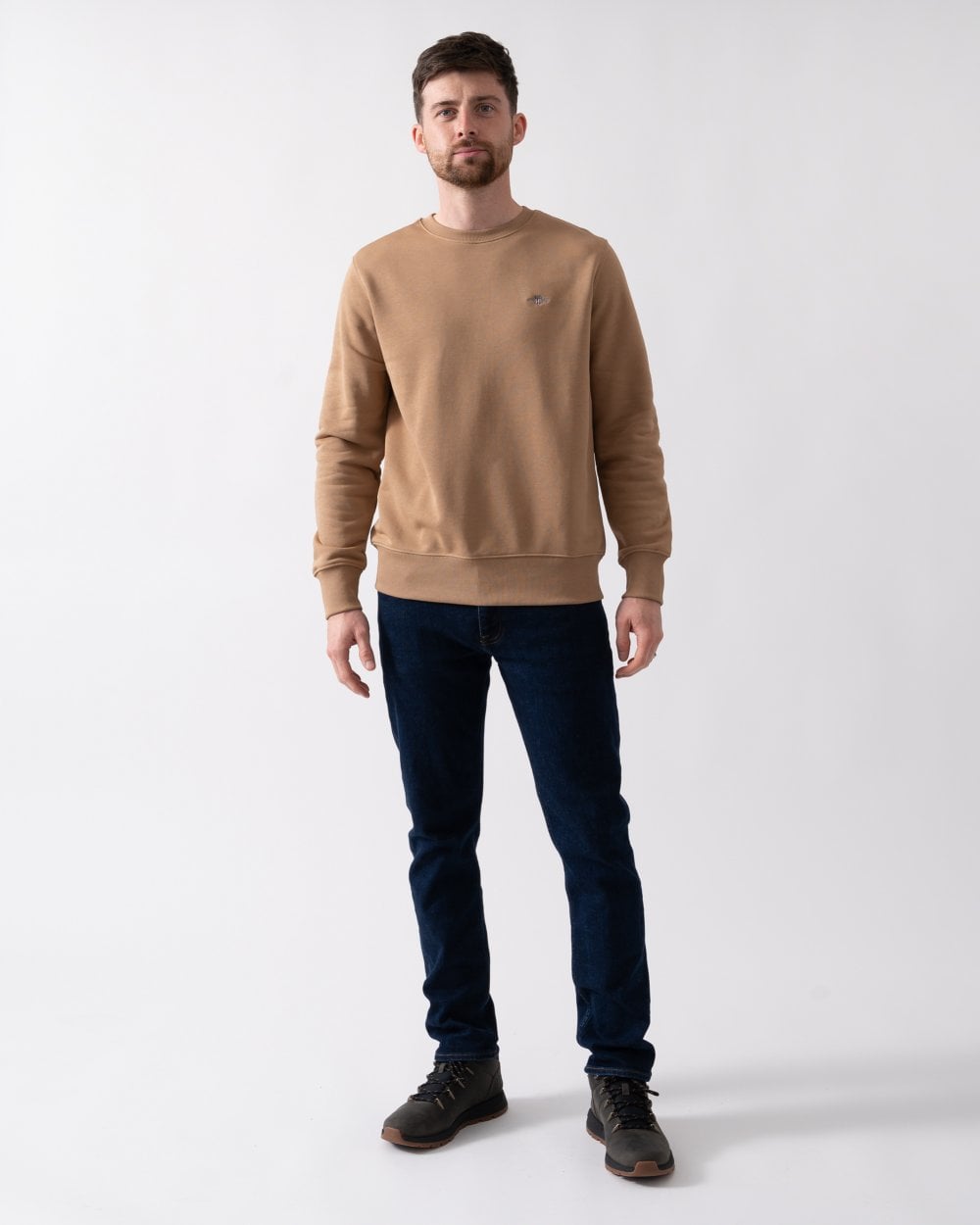 GANT Mens Regular Fit Shield Logo Crew Neck Sweatshirt - 213 Warm Khaki