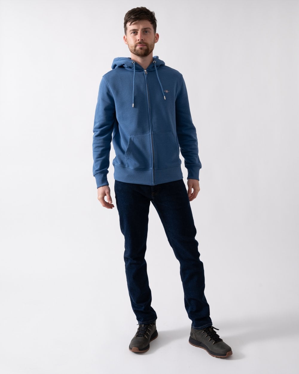 GANT Mens Regular Fit Shield Logo Full Zip Hoodie - 442 Vintage Blue