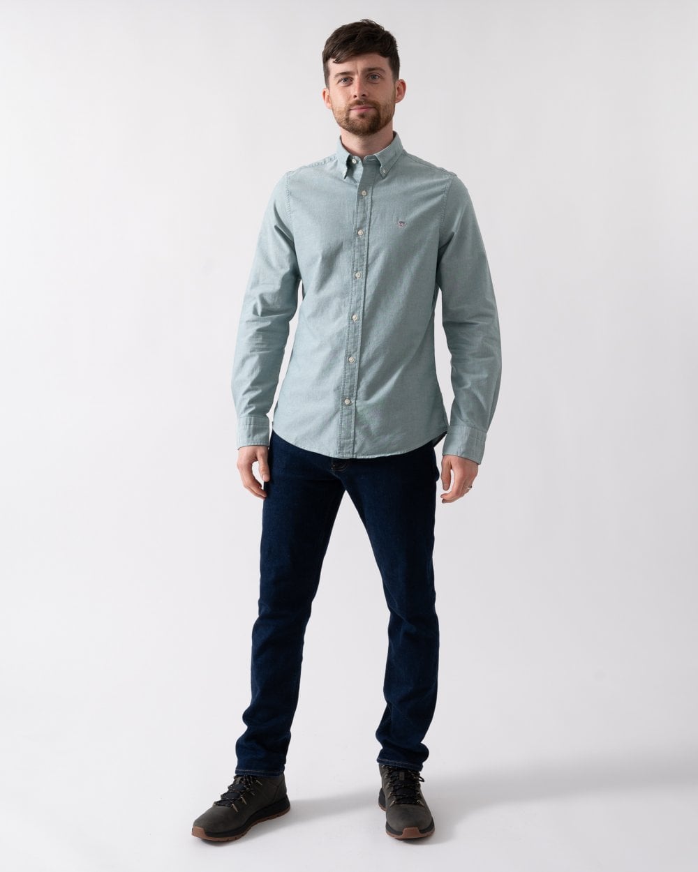 GANT Mens Slim Fit Long Sleeve Oxford Shirt - 373 Deep Forest Green