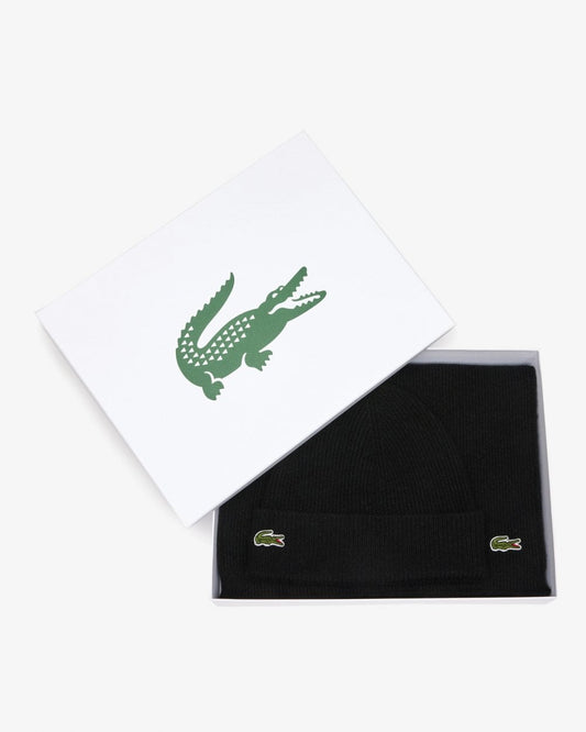 Lacoste Mens Beanie and Scarf Set - Black 031