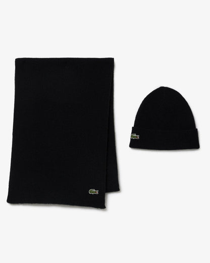 Lacoste Mens Beanie and Scarf Set - Black 031
