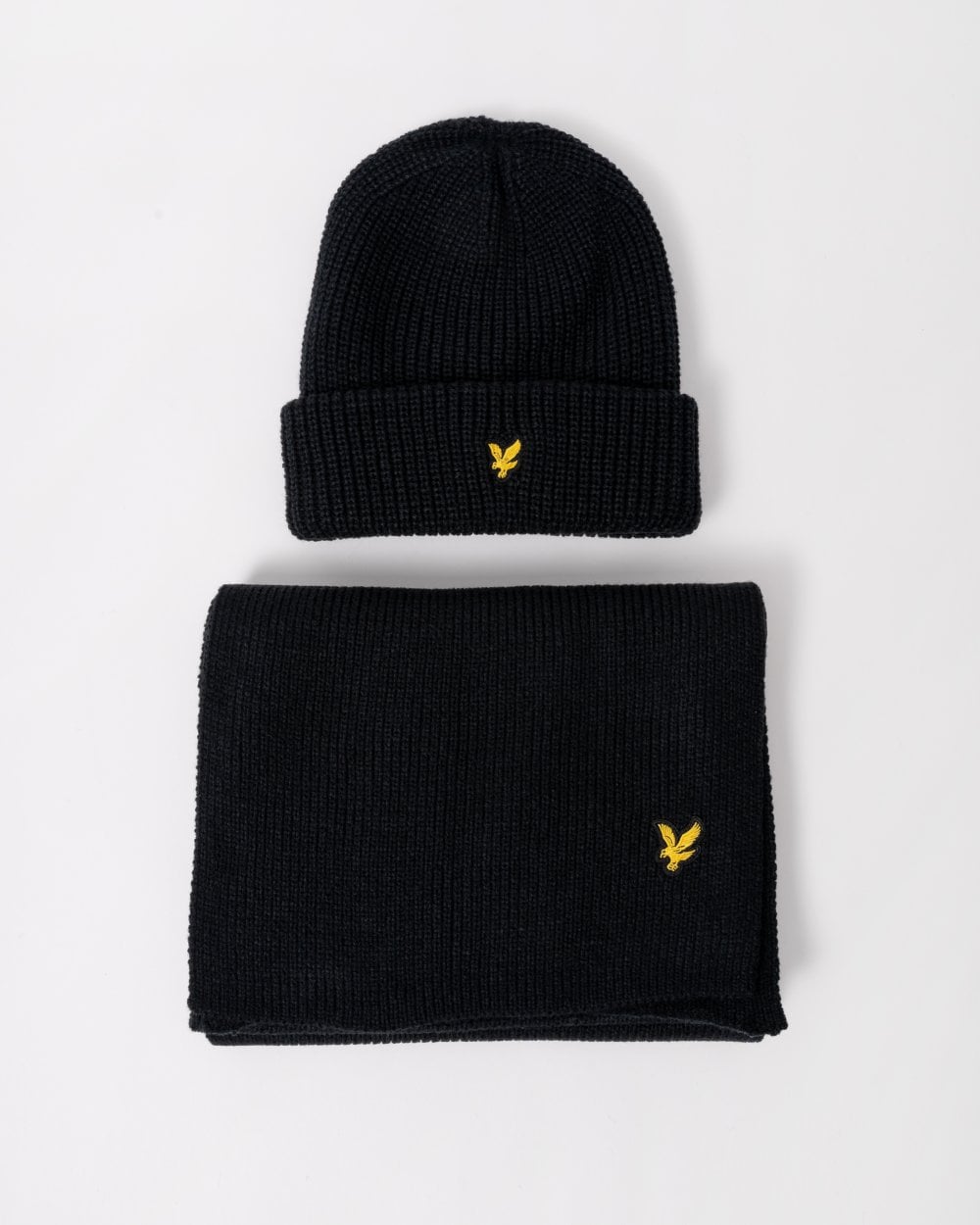 Lyle & Scott Lambswool Mens Ribbed Beanie & Scarf Set