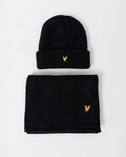 Lyle & Scott Lambswool Mens Ribbed Beanie & Scarf Set