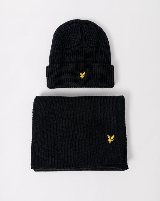 Lyle & Scott Lambswool Mens Ribbed Beanie & Scarf Set