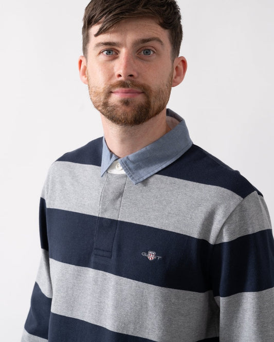 GANT Mens Regular Fit Chambray Stripe Heavy Rugger - 93 Grey Melange