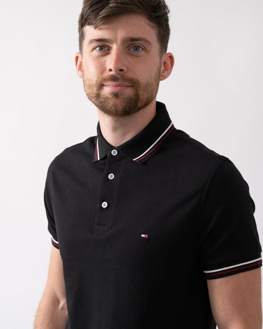 Tommy Hilfiger Tipped Mens Slim Fit Polo - Black