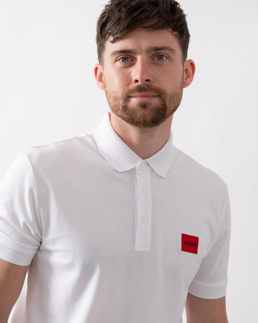 HUGO Dereso222 Mens Cotton Piqué Slim-Fit Polo Shirt with Logo Label NOS - White 100