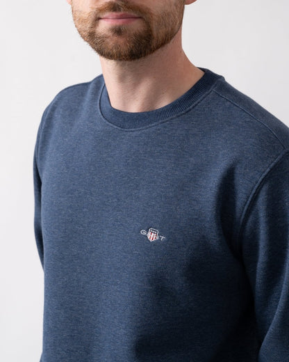 GANT Mens Regular Fit Shield Logo Crew Neck Sweatshirt - 902 Dark Jeansblue Melange