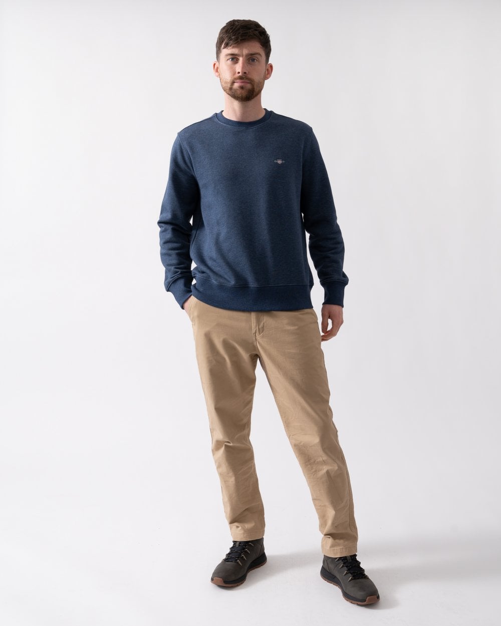 GANT Mens Regular Fit Shield Logo Crew Neck Sweatshirt - 902 Dark Jeansblue Melange