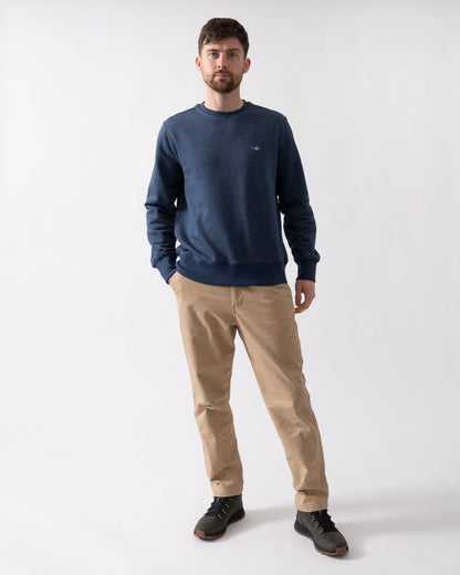 GANT Mens Regular Fit Shield Logo Crew Neck Sweatshirt - 902 Dark Jeansblue Melange